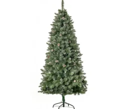 HOMCOM Sapin Et Accessoire^ Sapin De Noël Artificiel Nordmann Aspect Enneige Pommes De Pin