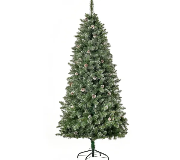 HOMCOM Sapin Et Accessoire^ Sapin De Noël Artificiel Nordmann Aspect Enneige Pommes De Pin