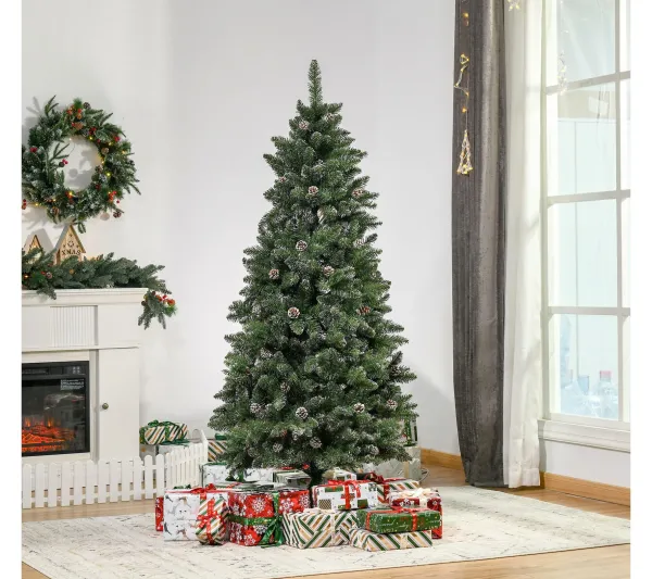 HOMCOM Sapin Et Accessoire^ Sapin De Noël Artificiel Nordmann Aspect Enneige Pommes De Pin
