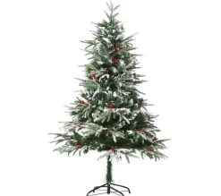 HOMCOM Sapin Et Accessoire^ Sapin De Noël Artificiel Enneige 75 X 150H Cm 451 Branches Pines Imitation Nordmann 56 Houx