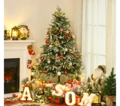 HOMCOM Sapin Et Accessoire^ Sapin De Noël Artificiel Enneige 75 X 150H Cm 451 Branches Pines Imitation Nordmann 56 Houx