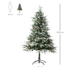 HOMCOM Sapin Et Accessoire^ Sapin De Noël Artificiel Enneige 75 X 150H Cm 451 Branches Pines Imitation Nordmann 56 Houx