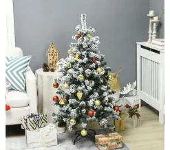 HOMCOM Sapin Et Accessoire^ Sapin De Noël Artificiel Aspect Enneige Pied Support Inclus