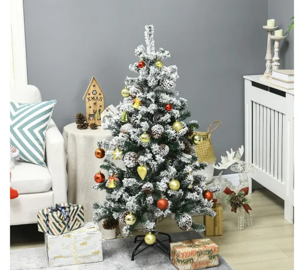 HOMCOM Sapin Et Accessoire^ Sapin De Noël Artificiel Aspect Enneige Pied Support Inclus