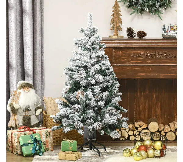 HOMCOM Sapin Et Accessoire^ Sapin De Noël Artificiel Aspect Enneige Pied Support Inclus