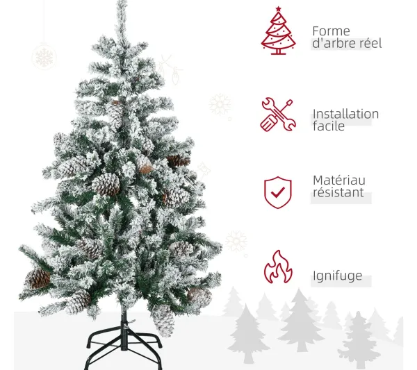 HOMCOM Sapin Et Accessoire^ Sapin De Noël Artificiel Aspect Enneige Pied Support Inclus