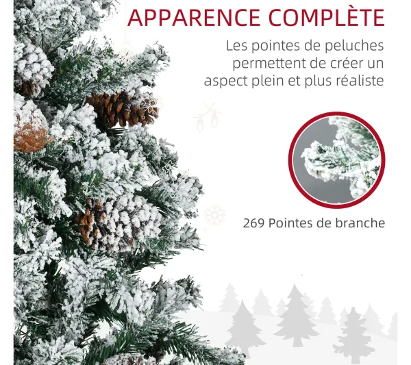 HOMCOM Sapin Et Accessoire^ Sapin De Noël Artificiel Aspect Enneige Pied Support Inclus