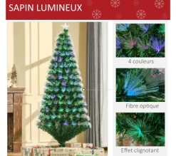 HOMCOM Sapin Et Accessoire^ Sapin De Noël Artificiel Lumineux Vert