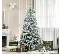 HOMCOM Sapin Et Accessoire^ Sapin De Noël Artificiel Aspect Enneige H. 180 Cm Lumineux Led Multicolore