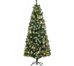 HOMCOM Sapin Et Accessoire^ Sapin De Noël Artificiel Lumineux Led X 250 Blanc Chaud H. 180 Cm Avec Décorations
