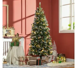 HOMCOM Sapin Et Accessoire^ Sapin De Noël Artificiel Lumineux Led X 250 Blanc Chaud H. 180 Cm Avec Décorations