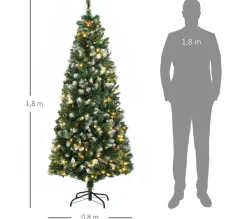 HOMCOM Sapin Et Accessoire^ Sapin De Noël Artificiel Lumineux Led X 250 Blanc Chaud H. 180 Cm Avec Décorations