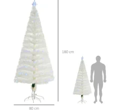 HOMCOM Sapin Et Accessoire^ Sapin De Noël Artificiel Blanc Lumineux 220 Led Couleurs 7 Modes Support Pied Inclus 80 X 180H Cm
