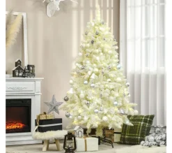 HOMCOM Sapin Et Accessoire^ Sapin De Noël Artificiel Lumineux Blanc Dim. H. 180 Cm