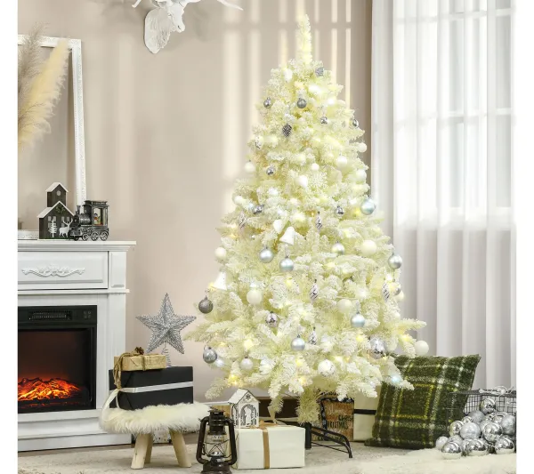 HOMCOM Sapin Et Accessoire^ Sapin De Noël Artificiel Lumineux Blanc Dim. H. 180 Cm