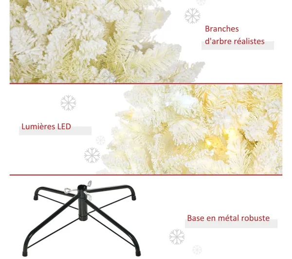 HOMCOM Sapin Et Accessoire^ Sapin De Noël Artificiel Lumineux Blanc Dim. H. 180 Cm