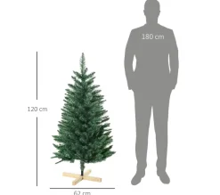 HOMCOM Sapin Et Accessoire^ Sapin De Noël Artificiel Imitation Nordmann H.120 Cm Pied Bois Vert