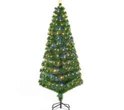 HOMCOM Sapin Et Accessoire^ Sapin De Noël Artificiel Lumineux Fibre Optique Led Vert