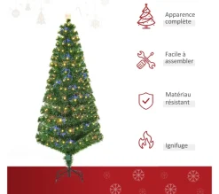 HOMCOM Sapin Et Accessoire^ Sapin De Noël Artificiel Lumineux Fibre Optique Led Vert