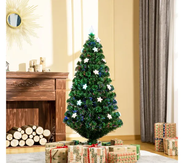 HOMCOM Sapin Et Accessoire^ Sapin De Noël Artificiel Lumineux Fibre Optique Led Multicolore