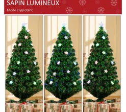 HOMCOM Sapin Et Accessoire^ Sapin De Noël Artificiel Lumineux Fibre Optique Led Multicolore