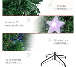 HOMCOM Sapin Et Accessoire^ Sapin De Noël Artificiel Lumineux Fibre Optique Led Multicolore