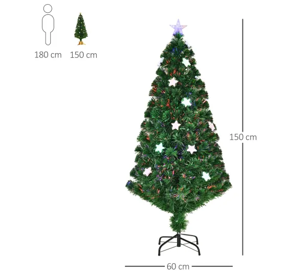 HOMCOM Sapin Et Accessoire^ Sapin De Noël Artificiel Lumineux Fibre Optique Led Multicolore