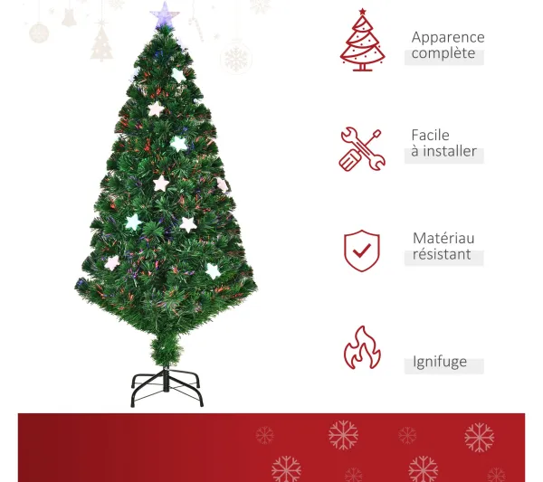 HOMCOM Sapin Et Accessoire^ Sapin De Noël Artificiel Lumineux Fibre Optique Led Multicolore