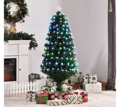 HOMCOM Sapin Et Accessoire^ Sapin De Noël Artificiel Lumineux Led Fibre Optique Multicolore