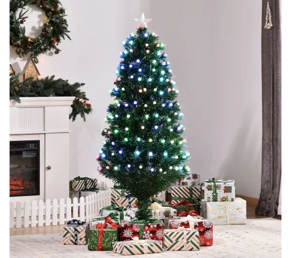 HOMCOM Sapin Et Accessoire^ Sapin De Noël Artificiel Lumineux Led Fibre Optique Multicolore