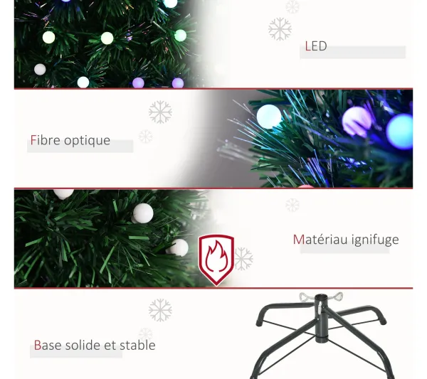 HOMCOM Sapin Et Accessoire^ Sapin De Noël Artificiel Lumineux Led Fibre Optique Multicolore