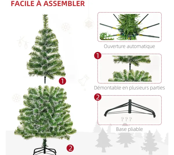HOMCOM Sapin Et Accessoire^ Sapin De Noël Artificiel Imitation Nordmann Aspect Enneige