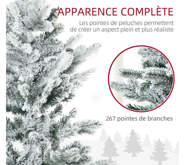 HOMCOM Sapin Et Accessoire^ Sapin De Noël Artificiel Imitation Nordmann Enneige H.135 Cm