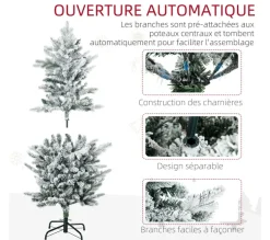 HOMCOM Sapin Et Accessoire^ Sapin De Noël Artificiel Imitation Nordmann Enneige H.135 Cm