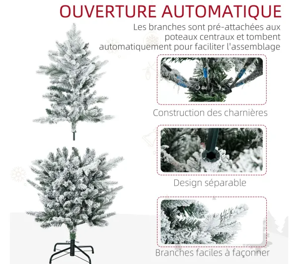 HOMCOM Sapin Et Accessoire^ Sapin De Noël Artificiel Imitation Nordmann Enneige H.135 Cm