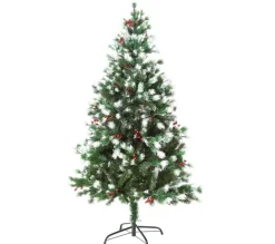 HOMCOM Sapin Et Accessoire^ Sapin De Noël Artificiel Enneigees 75 X 150H Cm 554 Branches Pines Imitation Nordmann 41 Houx
