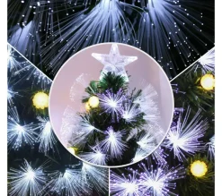 HOMCOM Sapin Et Accessoire^ Sapin De Noël Artificiel Lumineux Fibre Optique Led + 14 Ampoules + Support Pied 48 X 90H