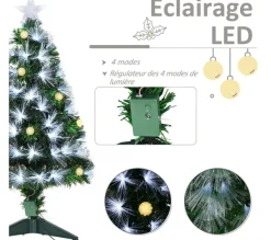 HOMCOM Sapin Et Accessoire^ Sapin De Noël Artificiel Lumineux Fibre Optique Led + 14 Ampoules + Support Pied 48 X 90H
