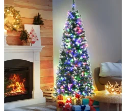 HOMCOM Sapin Et Accessoire^ Sapin De Noël Artificiel Lumineux Led Aspect Enneige H. 150 Cm