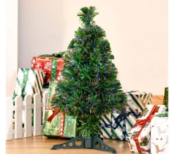 HOMCOM Sapin Et Accessoire^ Sapin De Noël Artificiel Lumineux Fibre Optique Vert