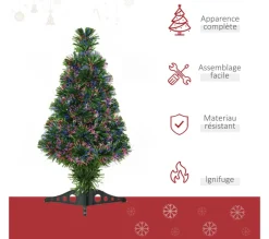 HOMCOM Sapin Et Accessoire^ Sapin De Noël Artificiel Lumineux Fibre Optique Vert