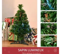 HOMCOM Sapin Et Accessoire^ Sapin De Noël Artificiel Lumineux Fibre Optique Vert