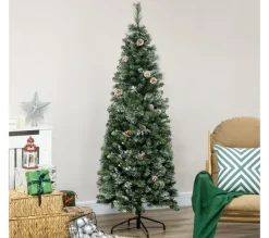 HOMCOM Sapin Et Accessoire^ Sapin De Noël Artificiel Nordmann Pommes De Pin Aspect Enneige