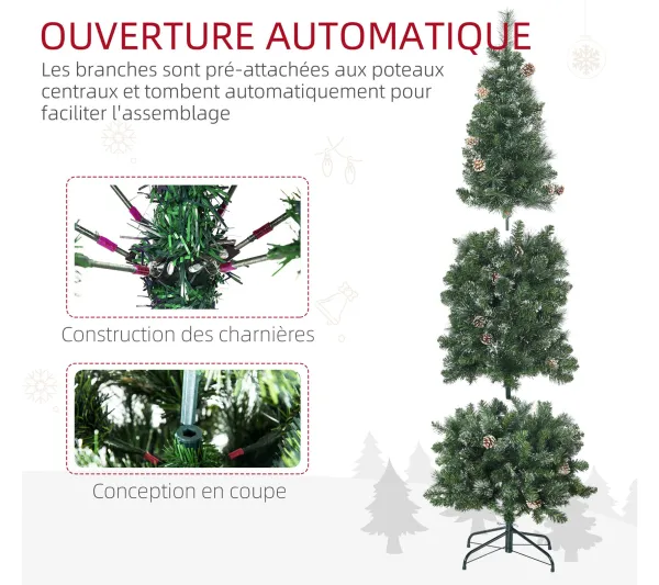 HOMCOM Sapin Et Accessoire^ Sapin De Noël Artificiel Nordmann Pommes De Pin Aspect Enneige