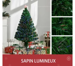 HOMCOM Sapin Et Accessoire^ Sapin De Noël Artificiel Lumineux Vert H. 120 Cm