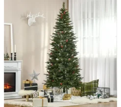 HOMCOM Sapin Et Accessoire^ Sapin De Noël Artificiel Décore H. 210 Cm 45 Baies Rouges