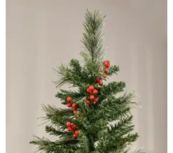 HOMCOM Sapin Et Accessoire^ Sapin De Noël Artificiel Décore H. 210 Cm 45 Baies Rouges