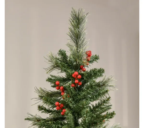 HOMCOM Sapin Et Accessoire^ Sapin De Noël Artificiel Décore H. 210 Cm 45 Baies Rouges