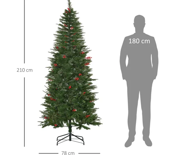 HOMCOM Sapin Et Accessoire^ Sapin De Noël Artificiel Décore H. 210 Cm 45 Baies Rouges