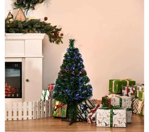 HOMCOM Sapin Et Accessoire^ Sapin De Noël Artificiel Lumineux Fibre Optique Vert
